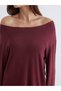 Alita City Farkıyla Soulife Burgundy Plain Boat Neck Long Sleeve Women's Blouse - 3