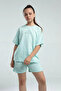 Girl's Crew Neck Pigment Printed Summer Regular Fit Green Shorts Set 362414W-C-V1