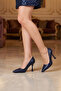 Suzanna Navy Blue Genuine Calfskin Pointed Toe Classic Thin Heeled Stiletto Shoes - 2