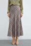 Plaid Patterned Maxi Length Satin Skirt - 2