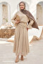 Beige Suit with Pleated Asymmetrical Skirt - 3