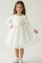 Girl's Long Sleeve Dress with Organza Embossed Floral Skirt Part Tulle Detail 3-7 Years, Ecru - 2
