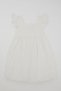 Girl's Short Sleeve Dress with Scallop Flower Embroidery Detail, Ages 8-14, Ecru - 3