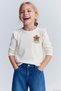 Girl's Long Sleeve T-Shirt with Floral Accessories, Ages 2-6, Ecru