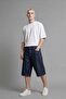 100% Cotton Baggy Fit Navy Blue Bermuda Shorts I4056Ax26Hs