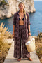 Italian Brown Shirt Collar 3/4 Sleeve Embroidered Wide Leg Woven Beach Bottom Top Set 80-105 68-65 - 2