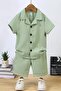Baby Kids Cotton Shirt Detailed Waffle Summer 2-Piece Shorts Set - Green