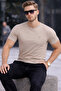 Men's Crew Neck Slim Basic Beige T-Shirt - 4