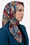 Women's Blue Tropical Leaf Patterned Stitched Writing Cotton Cheesecloth Scarf
