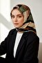 Khaki Geometric Marble Pattern Twill Silk - Copper Color 90X90 Hand Stitched Scarf - 3