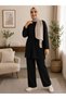 Women's Islamic Clothing Modal Fabric Rope Tie Detail Crew Neck Tunic Top and Bottom Set Black - 6