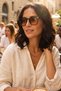 Women's Uv400 Oval Brown Sunglasses Wp25-27 C3 Gold Metal Shank - 3