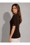 Women's Boat Neck Short Sleeve Hair Knit Knitwear Blouse 1604 Brown - 2