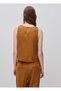 Women's Brown 100% Linen V-Neck Blouse - 3