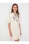 Ecru Pleated Detailed Elbow Sleeve Cotton Dress - 2