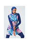 Patterned Piping Decorated Hijab Swimsuit - Indigo - - 3