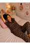 Ultra Soft Textured Cotton Buttoned Pajama Set with Leopard Pattern - 4