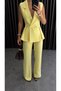 Double-Breasted Collar with Pleated Detail Two-Piece Suit - 7