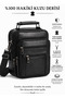 Men's Black Steel Case Genuine Leather Hand and Shoulder Bag with Adjustable Strap (Medium and Small Sizes) - 2