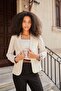 Collared Flato Pocketed Long Sleeve Office Stylish Blazer Fabric Jacket-Champagne - 2