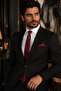 Men's Burgundy Tie Slim Fit Narrow Cut with Plain Handkerchief - 2