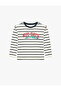 Cotton Long Sleeve Crew Neck Striped T-Shirt - 4