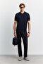 Men's Navy Blue Polo Collar Zippered Easy-Ironing Anti-Wrinkle Short Sleeve Regular Fit Sweater A62Y5007 - 8