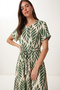 Patterned Belted Viscose Shirt Dress Lrn0046 Khaki Bone - 3