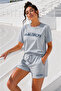 Women's Cotton Sporty&Rich Marathon Short Sleeve Oversize T-Shirt and Shorts Bottom Top Set Two-Piece Set