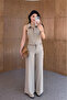 Beige Striped Vest Pants Set - 8430