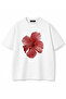 Women's White Oversize Hibiscus Flower Printed Cotton Crew Neck T-Shirt - 2