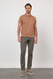 Brown Polo Collar Short Sleeve Pocketless Slim Fit Cotton T-Shirt 1011260154 - 3