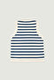 Ecru Navy Blue Striped Gold Buttoned Women's Vest - 6