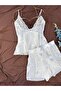 Satin Lace Detailed Strappy Shorts Pajama Nightgown Set - 7