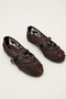 Women's Ballet Flats Brown Lace Mesh Embroidered Buckle Stylish Casual Shoes - 6