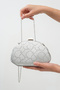 Women's Silver Snake/Honeycomb Textured Metal Framed Chain Strap Evening Dress Wedding Bag - 4