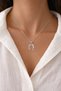 Women's Silver Color Steel Nal Necklace with Colorful Stones, Minimal Chic Daily Necklace - 2