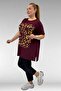 68502 Large Size Combed Cotton T-Shirt with Collar and Printed Front - Burgundy - 4