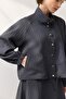High Collar Gathered Short Jacket Skirt Set Dark Navy Blue - 5