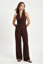 Women's Candice V-Neck Waist Elastic Sleeveless Brown Woven Bottom Top Set - 3