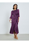 Purple 3/4 Sleeves Frill Maxi Dress