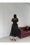 Black Balloon Sleeve Belted Mesh Fabric Midi Evening Dress - 7