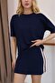 Women's Stripe Detailed Comfortable Modal Fabric Shorts Skirted T-Shirt Set - 8
