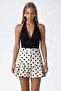 Ecru Polka Dot Patterned Zippered Skirt with Flounces Gabardine Mini Skirt Alc-X15509