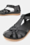 Women's Black Genuine Leather 35-41-42 Number Strapped Flat Wedge Heels Side Open Sandals - 3