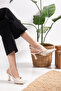 Women's Beige Patent Leather Cross Back Strap Pointed Toe Mid Heel Shoes 8cm - 2