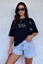 Women's Oversize Casual T-Shirt Crew Neck Mythical Pegasus Printed Black - 2