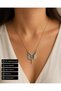 Blue White Detailed Wing Design Necklace Stainless Steel Gift for Women