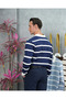 Cotton Lycra Slim Fit Knitted Horizontal Pattern Collar Stripe Detailed Polo Collar Sweater - 5