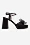 Marisol Black Satin Stone Bow Women's Heeled Shoes - 4